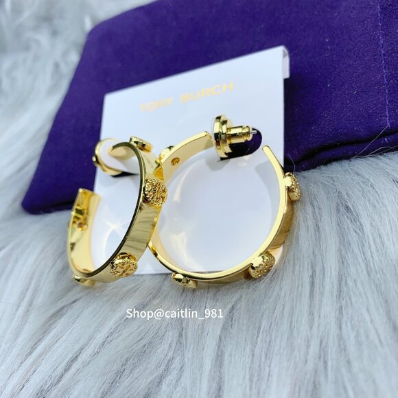 Tory Burch Milgrain Studded Hoop Earrings in Gold (Brand New with Dust Bag) - Picture 3 of 6